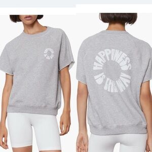 Spiritual Gangster Happiness Cutoff Terry Short Sleeve Sweatshirt gray white S